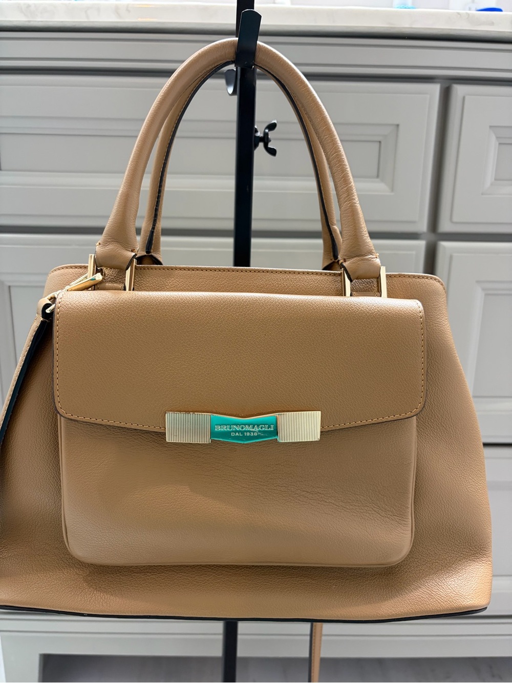 Bruno Magli Beige/Tan Leather Structured Satchel
